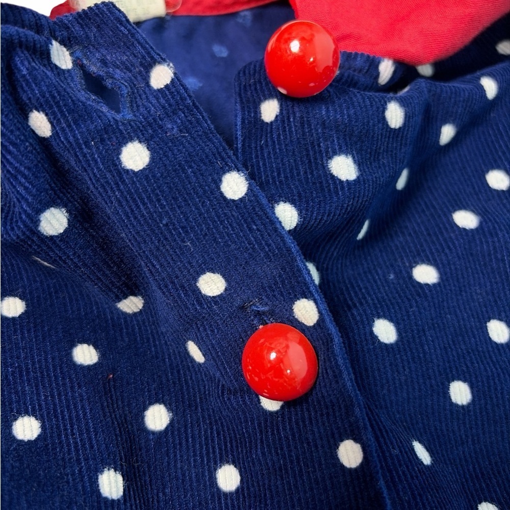 vintage girl's navy blue romper polka dots red collar Sz4 100% Cotton - Picture 8 of 9